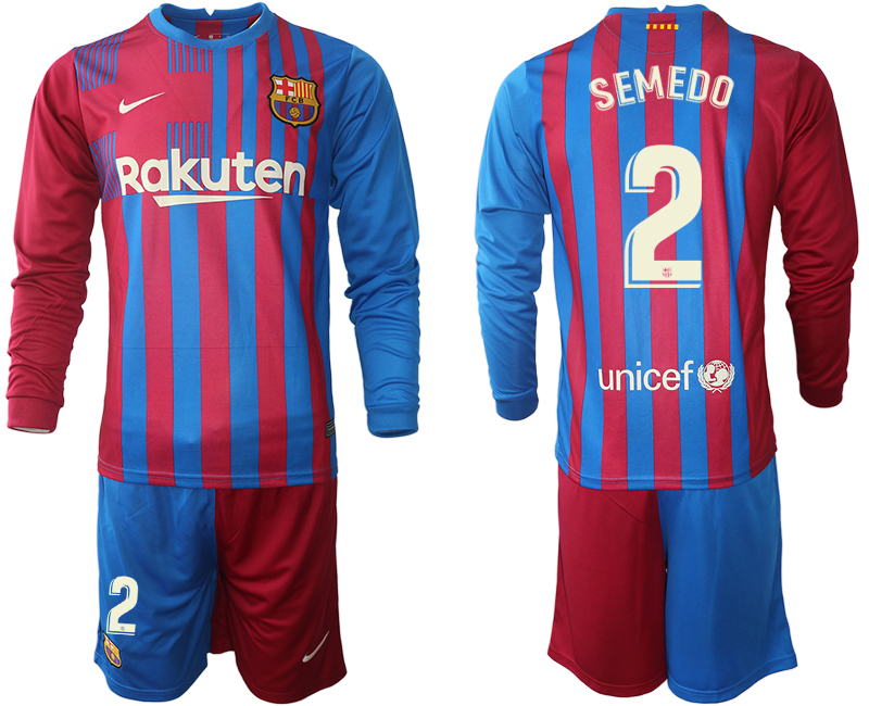 Men 2021-2022 Club Barcelona home red blue Long Sleeve #2 Nike Soccer Jersey